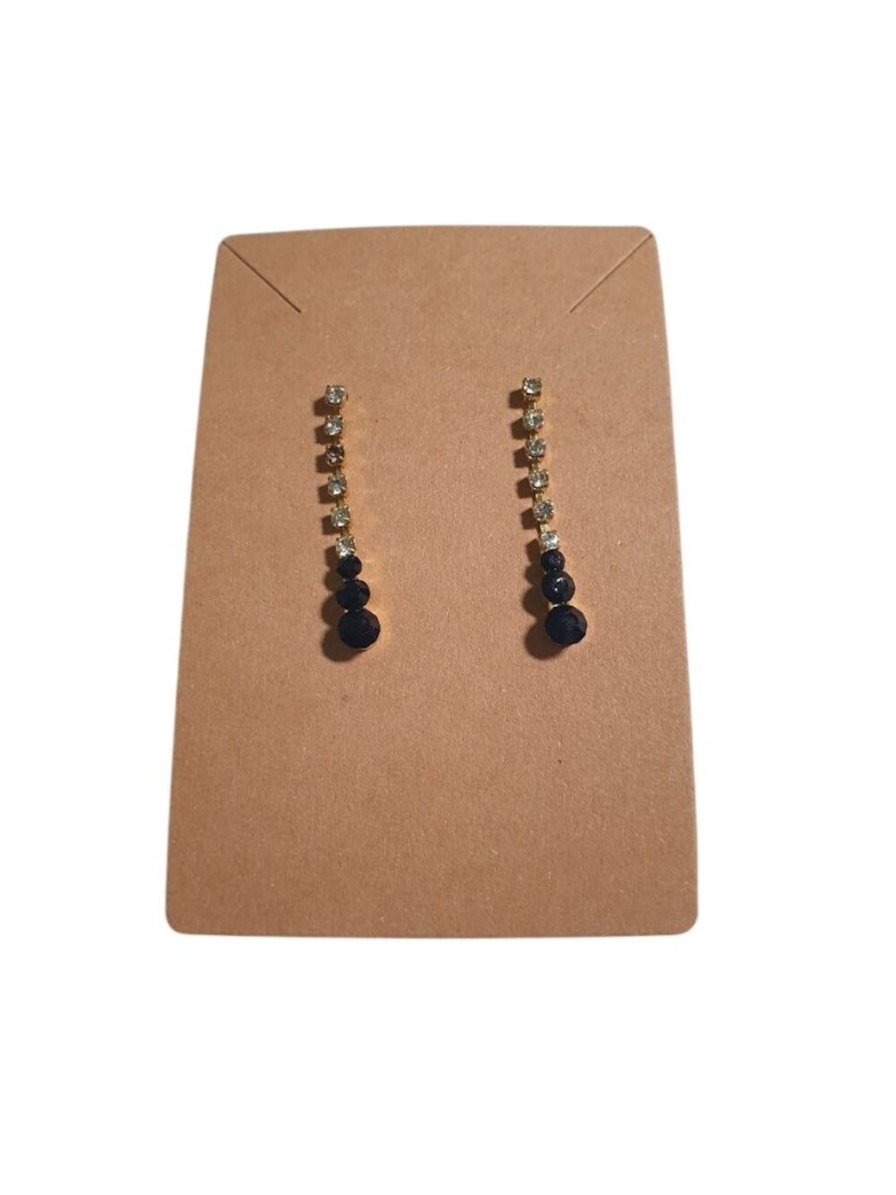 Earrings Rhinestone Black Bead Dangle Pierced Minimalist Jewelry 1.5 Inch Drop